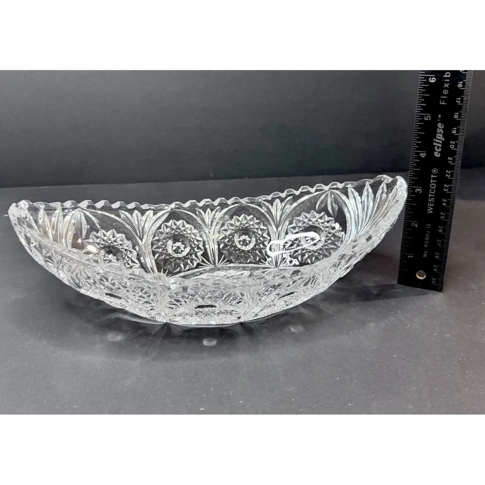 Vintage Cut Crystal Sawtooth Edge Banana Boat Bowl Dish‎ Large Heavy Glass
